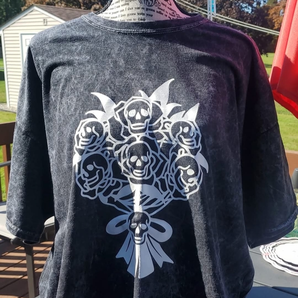 Black Graphic T-Shirt with Skull Bouquet Design